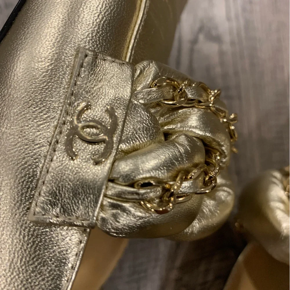 Chanel Metallic gold Leather Braided Chain Mule - Picture 9 of 11